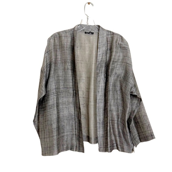 Eileen Fisher Silk Cotton Silver Hand Painted Sheer Short Kimono Size Large‎ - Picture 1 of 9